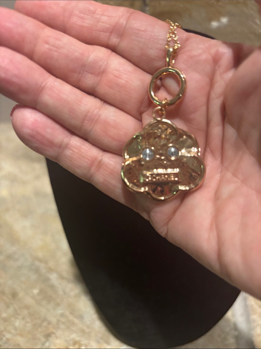 Gold-Tone CC Floral Pendant Necklace with Logo Accent - Picture 3 of 5